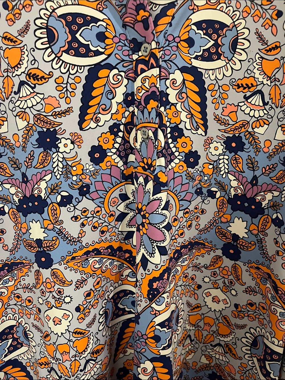Talbots Paisley Button-Front Tunic in Light Blue, Orange & Purple Stretchy XLP - Picture 6 of 10